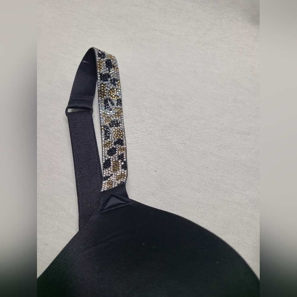 Victoria’s Secret Push-up Shine Strap Rhinestones Black Leopard size 32D- NWT - Picture 2 of 5